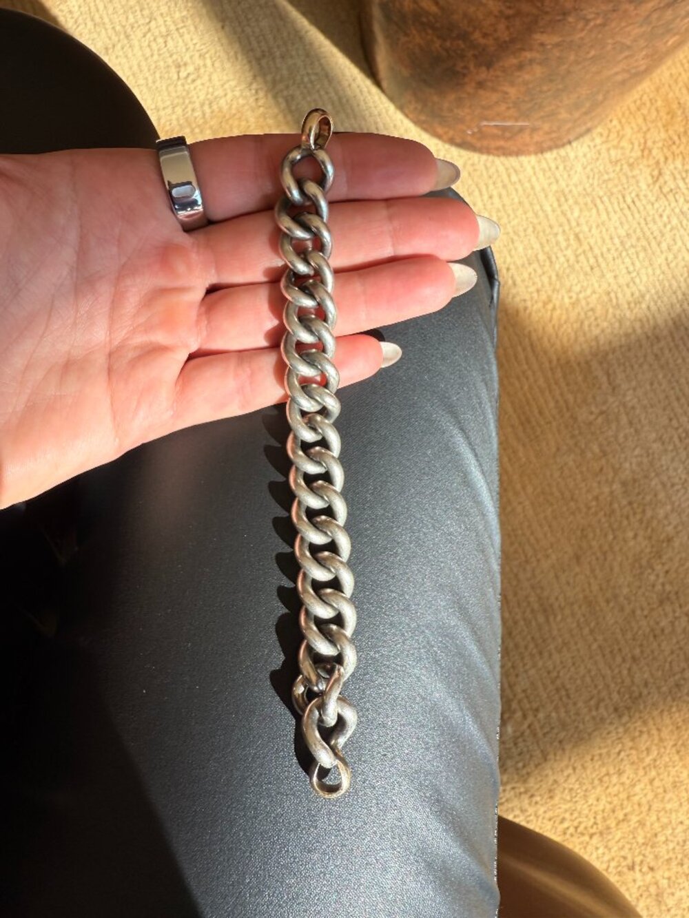 MARLA AARON STERLING SILVER MEGA CURB CHAIN BRACELET WITH 14K ROSE GOLD LOOPS